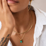 Emerald Pendant in 18k Gold Vermeil, minimalist solitaire with created green emerald, perfect for gifts and daily wear.