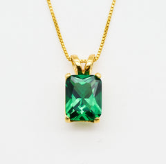 Created Emerald Pendant made in 18k Gold Vermeil with Emerald Created Green Emerald in Solitaire setting, May Birthstone gift idea, symbolizes, ideal for everyday wear and perfect for birthday gifting and special occasions.