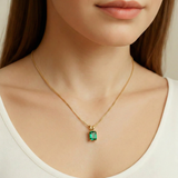 Emerald Pendant in 18k Gold Vermeil, minimalist solitaire with created green emerald, perfect for gifts and daily wear.