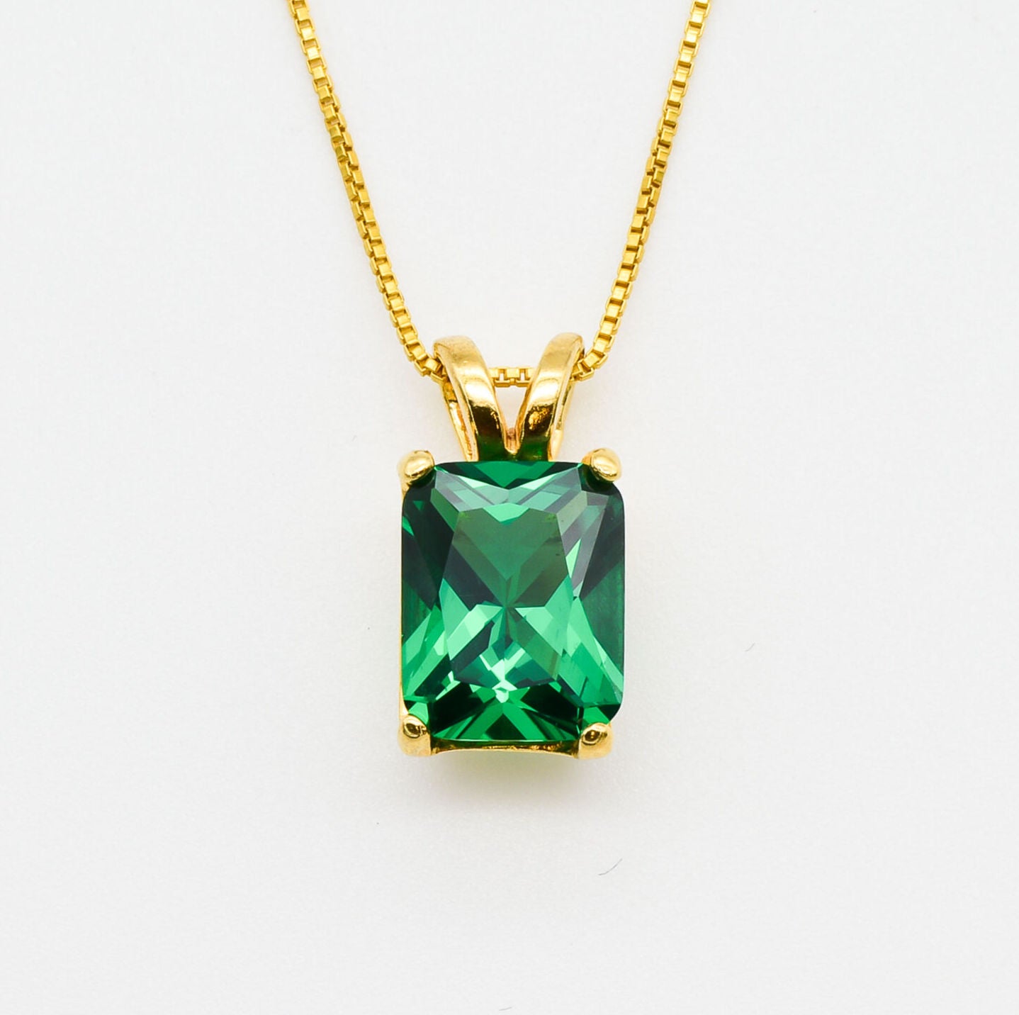 Created Emerald Pendant made in 18k Gold Vermeil with Emerald Created Green Emerald in Solitaire setting, May Birthstone gift idea, symbolizes, ideal for everyday wear and perfect for birthday gifting and special occasions.
