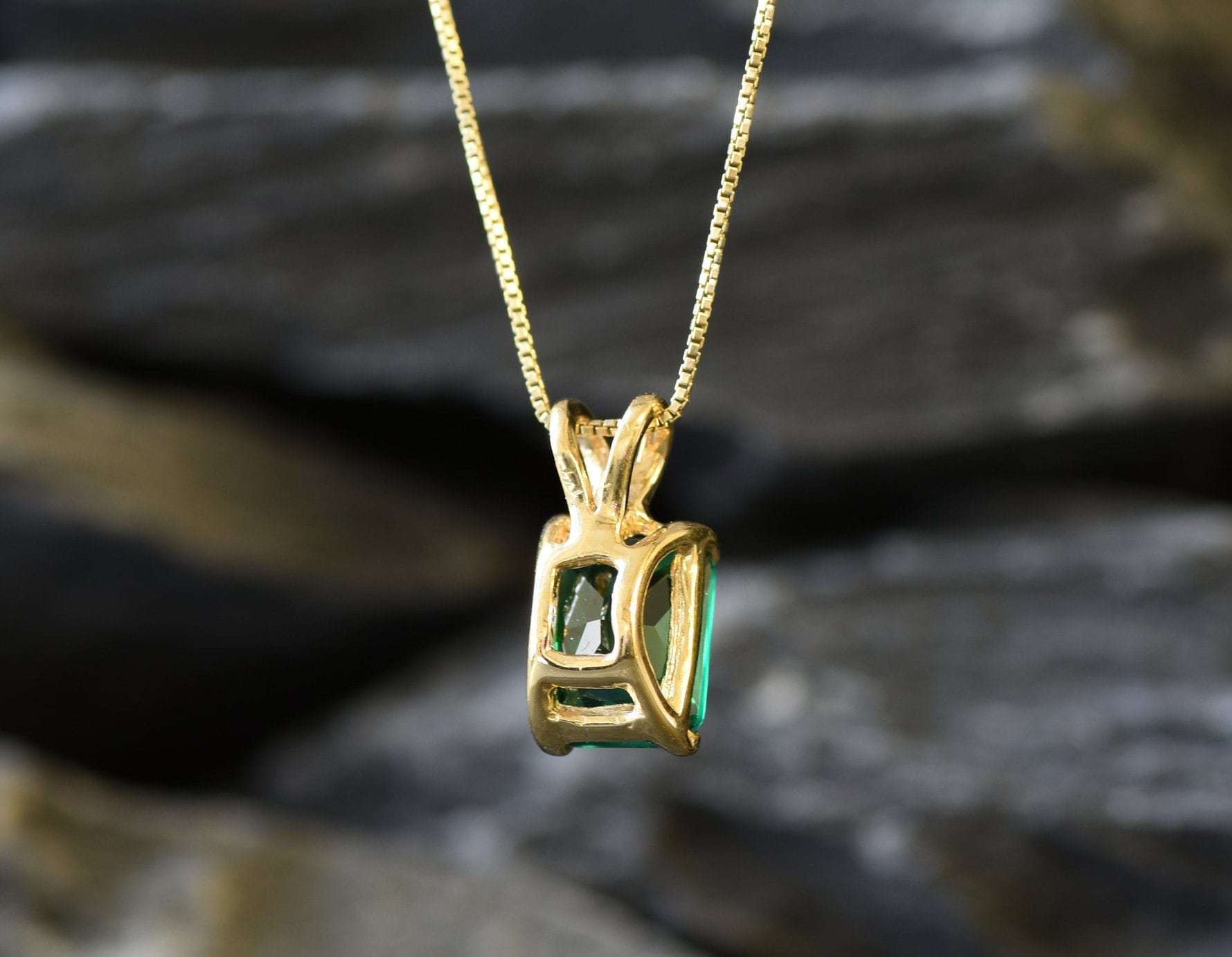 Emerald pendant, Created Emerald, Green Gem Necklace, Layering Necklace, Minimalist Pendant, Dainty Pendant, Square Pendant, Sterling Silver(1)