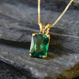 Emerald pendant, Created Emerald, Green Gem Necklace, Layering Necklace, Minimalist Pendant, Dainty Pendant, Square Pendant, Sterling Silver(1)