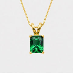 Created Emerald Pendant made in 18k Gold Vermeil with Emerald Created Green Emerald in Solitaire setting, May Birthstone gift idea, symbolizes, ideal for everyday wear and perfect for birthday gifting and special occasions.