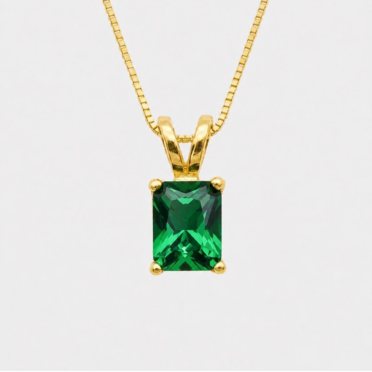 Created Emerald Pendant made in 18k Gold Vermeil with Emerald Created Green Emerald in Solitaire setting, May Birthstone gift idea, symbolizes, ideal for everyday wear and perfect for birthday gifting and special occasions.