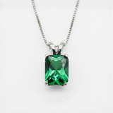 White Gold Emerald Pendant - Created Emerald Necklace - Emerald Cut White Gold Pendant