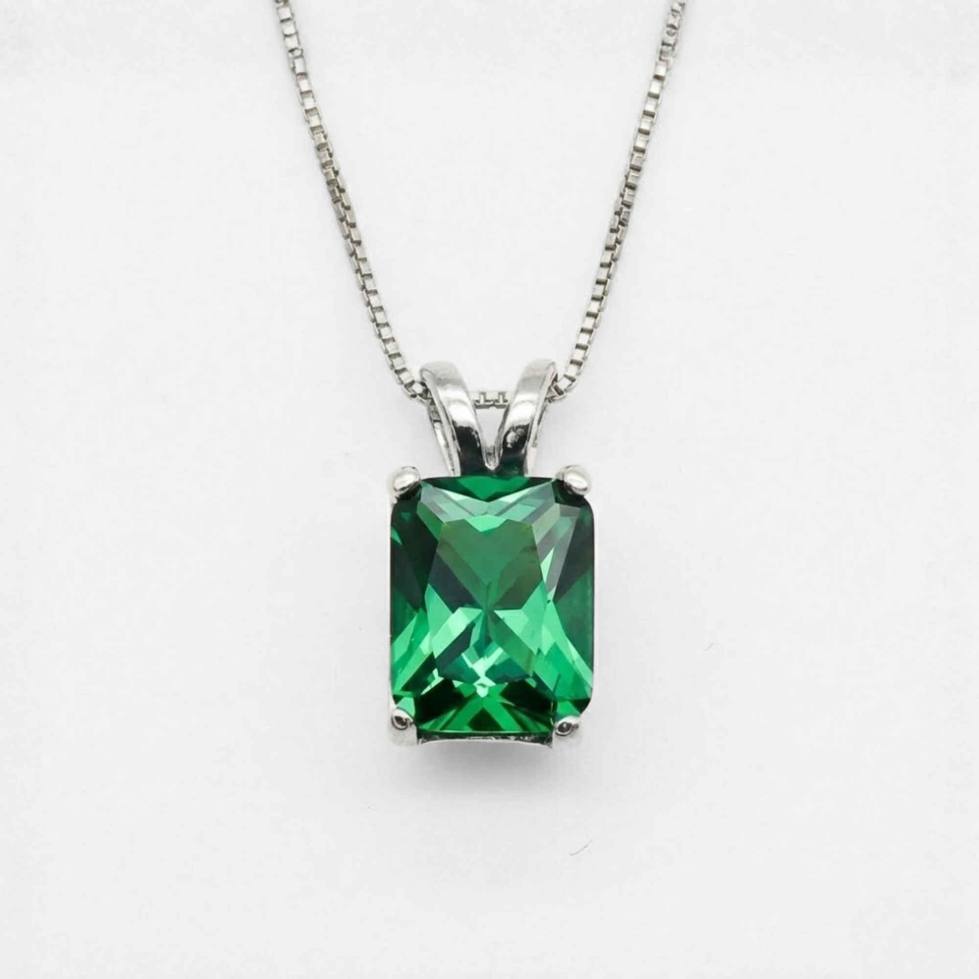 Gold Emerald Necklace - 18k Gold Square Emerald Pendant - Green Gemstone Necklace