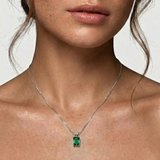 White Gold Emerald Pendant - Created Emerald Necklace - Emerald Cut White Gold Pendant