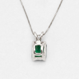 White Gold Emerald Pendant - Created Emerald Necklace - Emerald Cut White Gold Pendant