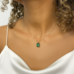 Rose Gold Vermeil Emerald Pendant in Solitaire setting, May Birthstone gift for special occasions and everyday elegance.