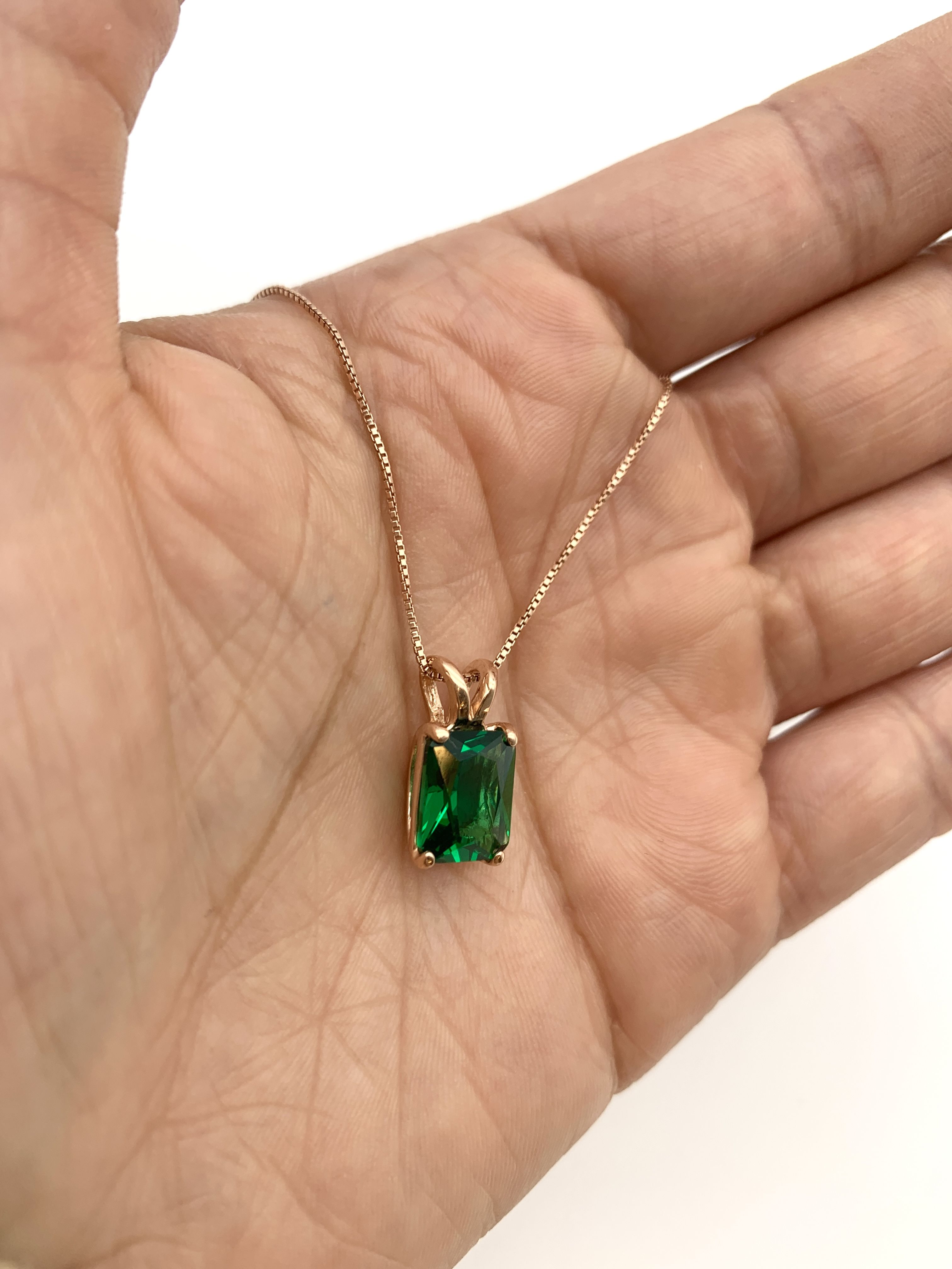 Emerald pendant, Created Emerald, Green Gem Necklace, Layering Necklace, Minimalist Pendant, Dainty Pendant, Square Pendant, Sterling Silver(3)