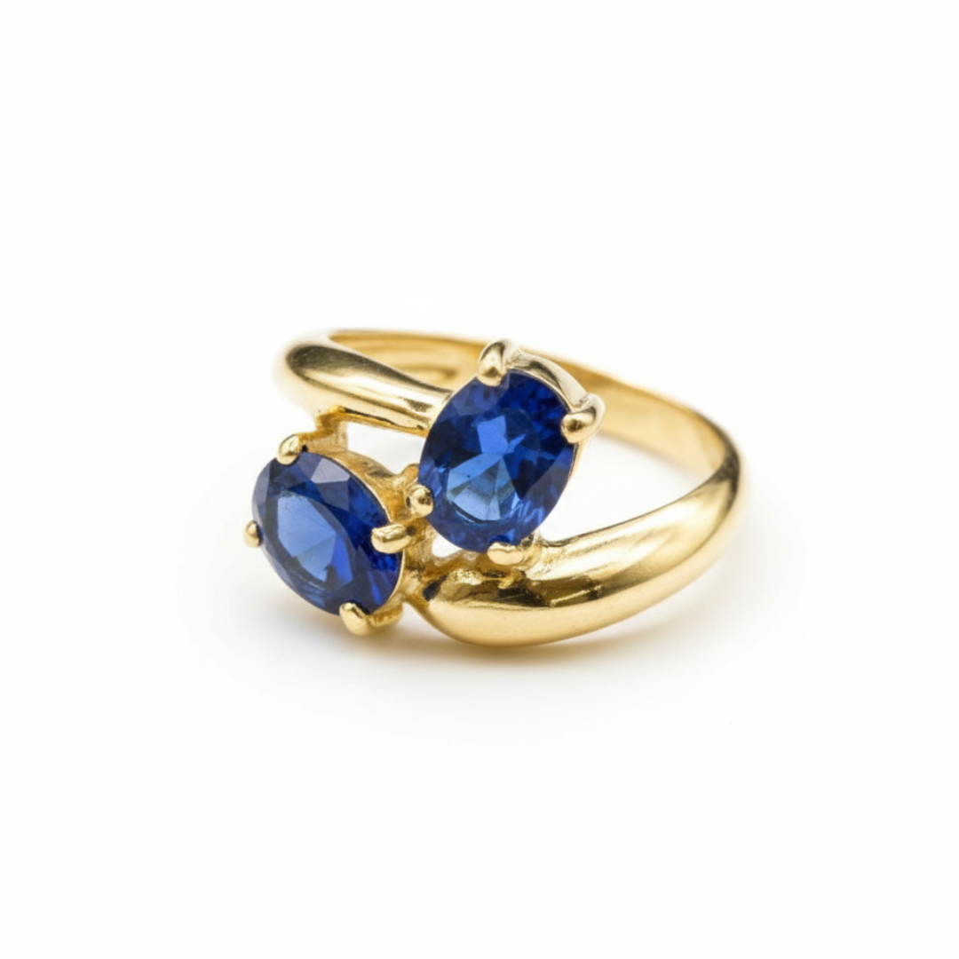 Created Sapphire Ring made in 18k Gold Vermeil with Baguette Created Blue Sapphire in Two-Stone setting, September Birthstone gift idea, symbolizes sincerity, truth, and faithfulness, ideal for everyday wear and perfect for birthday gifting and special occasions.