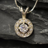 Round Diamond Pendant - Sparkly White Necklace, Dainty Diamond Pendant