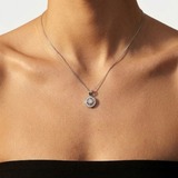Round Diamond Pendant - Sparkly White Necklace, Dainty Diamond Pendant