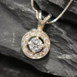Round Diamond Pendant - Sparkly White Necklace, Dainty Diamond Pendant