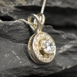 Round Diamond Pendant - Sparkly White Necklace, Dainty Diamond Pendant