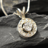 Round Diamond Pendant - Sparkly White Necklace, Dainty Diamond Pendant
