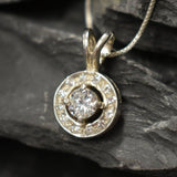 Round Diamond Pendant - Sparkly White Necklace, Dainty Diamond Pendant