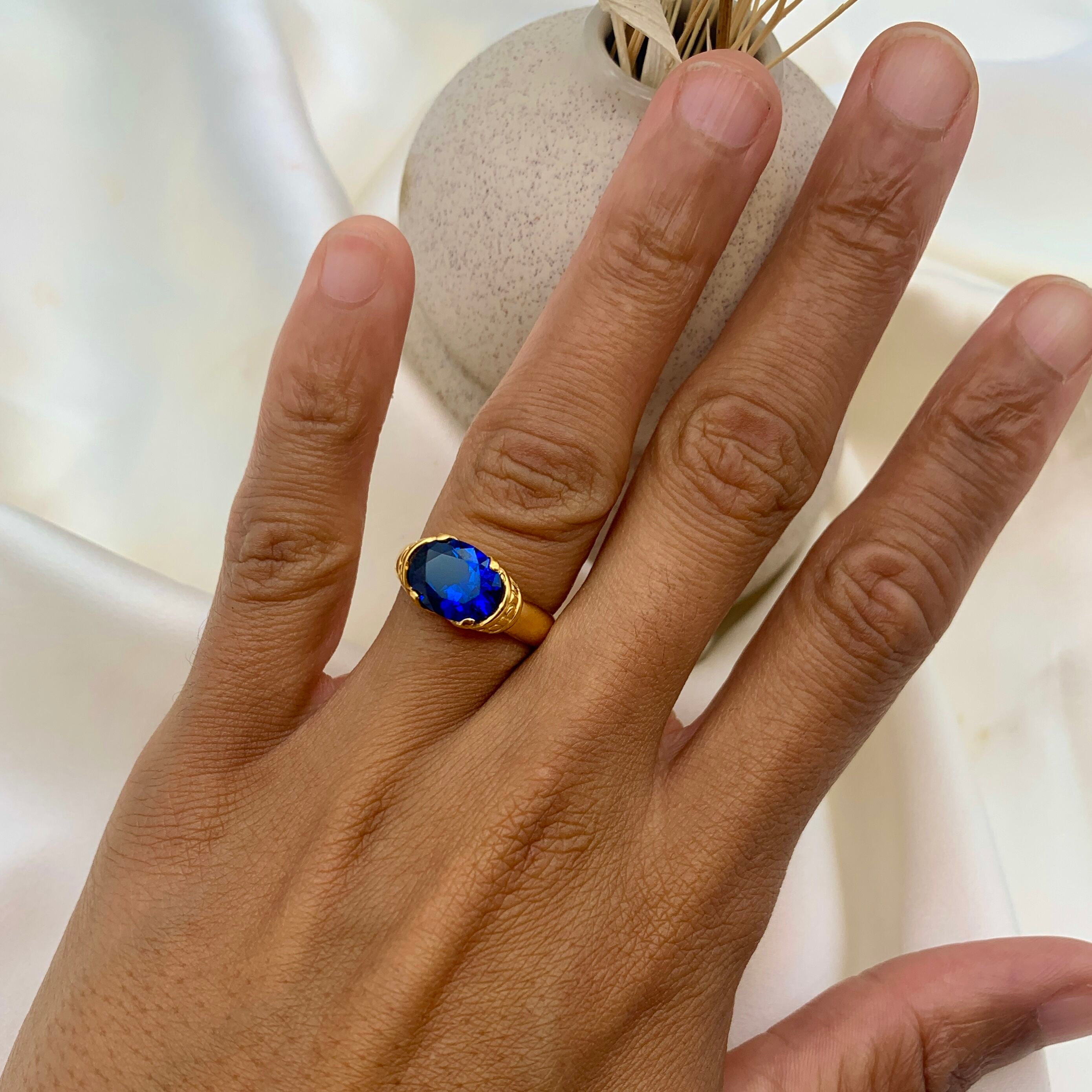 Gold Sapphire Ring Blue Tribal Ring Vintage Boho Ring – Adina