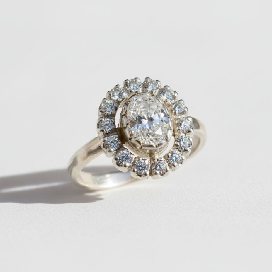 Dainty Victorian Ring - Created Diamond Ring, Silver Sparkly Ring made in 925 Sterling Silver. Ideal for everyday wear and perfect for birthday gifting and special occasions.