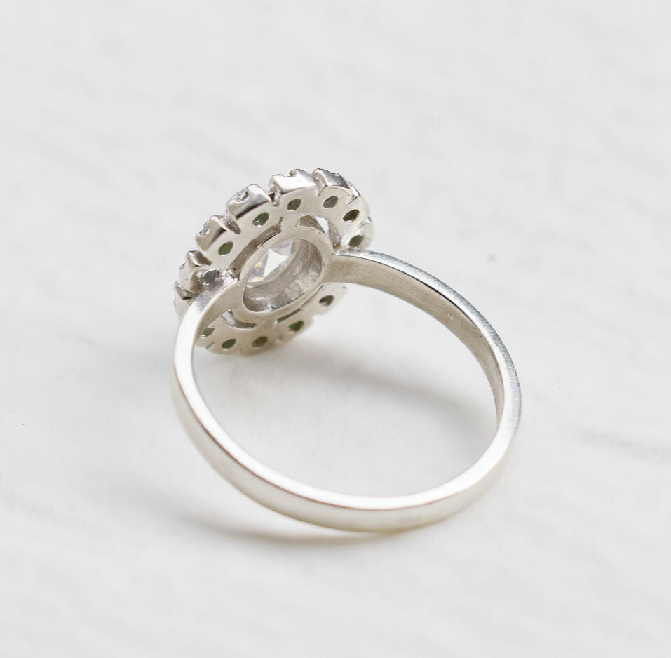 Victorian-style created diamond ring in 925 sterling silver, ideal for daily wear and special celebrations.