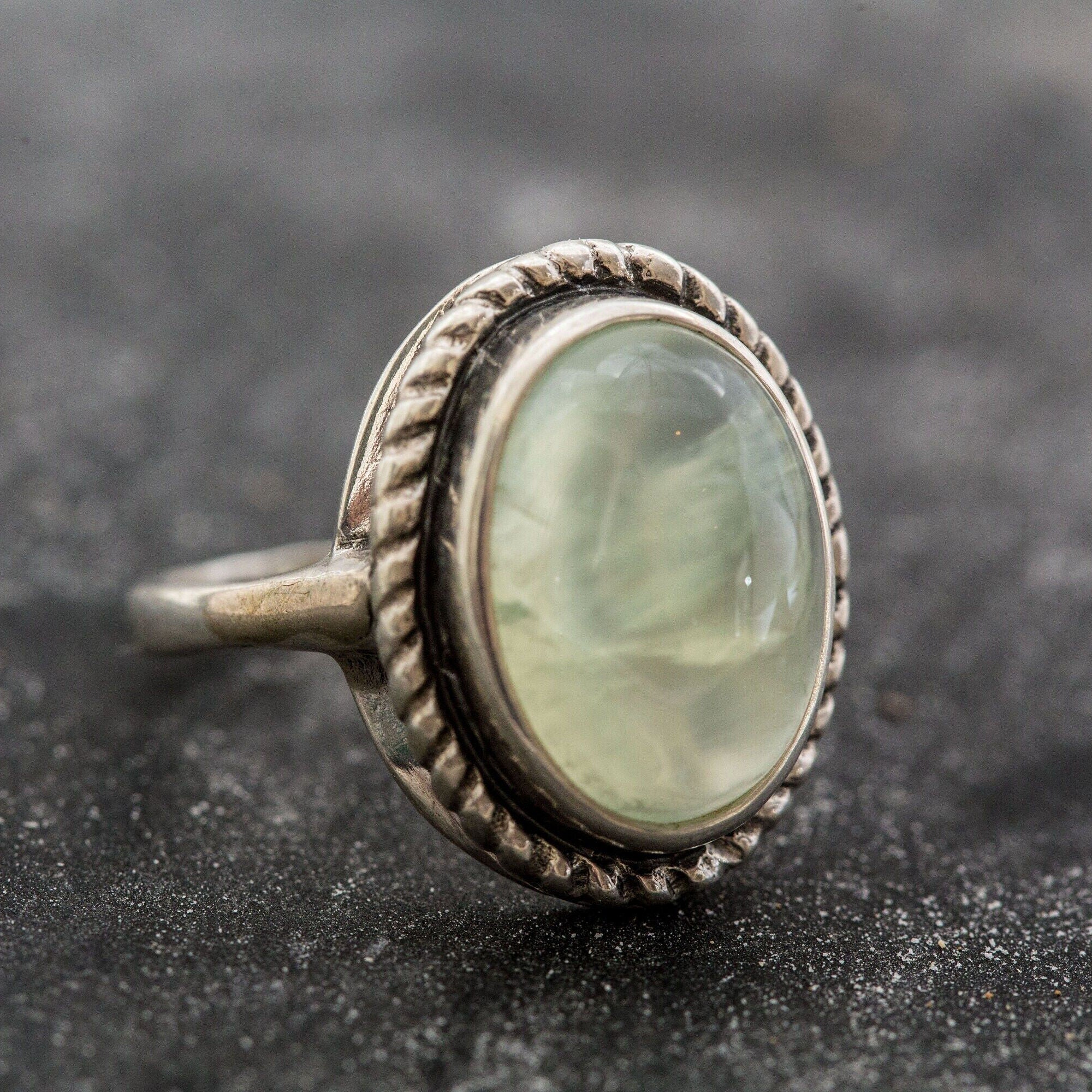 Prehnite Ring, Natural Prehnite, Statement Ring, Green Ring, May Birthstone, Vintage Ring, May Ring, Big Ring, Solid Silver Ring, Prehnite