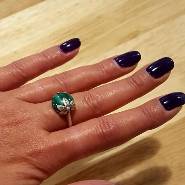 Green Flower Ring, Malachite Ring, Natural Malachite, Vintage Rings, Green Malachite, Round Ring, Leaf Ring, Silver Ring, Malachite, Green