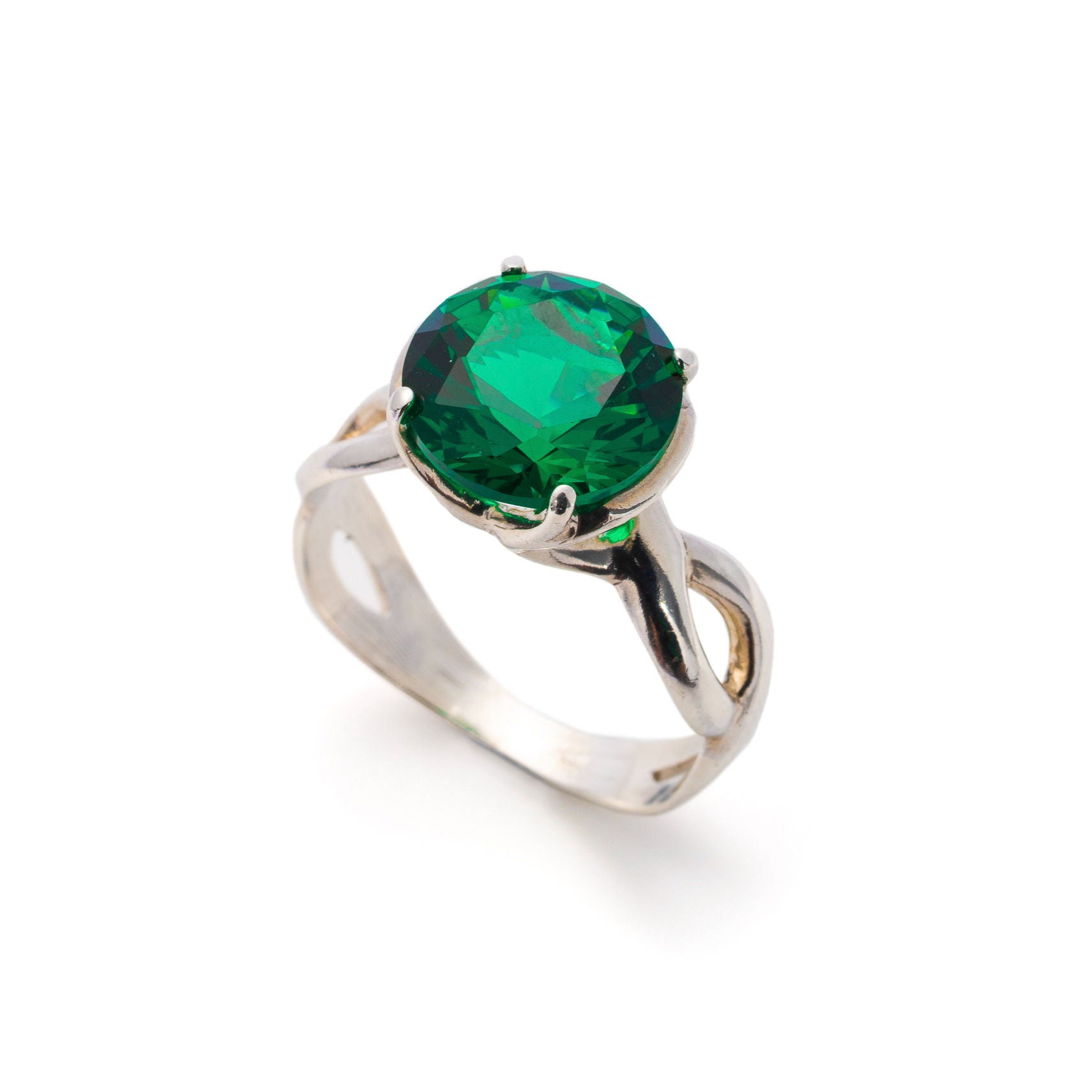 Created Emerald Ring made in 925 Sterling Silver with Round Created Green Emerald in Solitaire setting, May Birthstone gift idea, symbolizes, ideal for everyday wear and perfect for birthday gifting and special occasions.