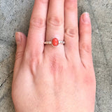 Coral Ring - Red Oval Ring - Bezel Solitaire Ring