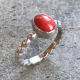 Coral Ring - Red Oval Ring - Bezel Solitaire Ring