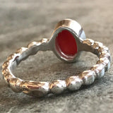 Coral Ring - Red Oval Ring - Bezel Solitaire Ring