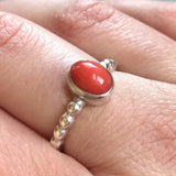 Coral Ring - Red Oval Ring - Bezel Solitaire Ring