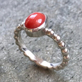 Coral Ring - Red Oval Ring - Bezel Solitaire Ring