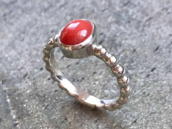 Red coral deals ring in silver