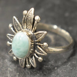 Larimar Ring - Blue Flower Ring - Sun Statement Ring