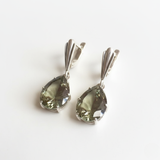 Green Earrings, Green Diamonds, Created Diamond, Pear Shape Earrings, Teardrop Earrings, 10 Carat Diamond, Silver Earrings, Solid Silver made in 925 Sterling Silver. Ideal for everyday wear and perfect for birthday gifting and special occasions.