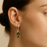 Elegant Green Diamond Earrings - 18k Gold Vermeil teardrop design, perfect for everyday charm and special celebrations.