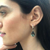 Green Diamond Earrings - Created Green Diamond, Gold Teardrop Earrings