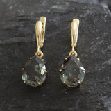 Green Diamond Earrings - Created Green Diamond, Gold Teardrop Earrings