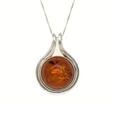 Gold Amber Pendant- Natural Amber Necklace, Round Amber Pendant