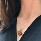 Amber Pendant - Large Amber Necklace - Round Yellow Pendant