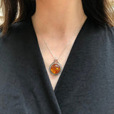 Amber Pendant - Large Amber Necklace - Round Yellow Pendant