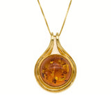 Amber Pendant - Large Amber Necklace - Round Yellow Pendant