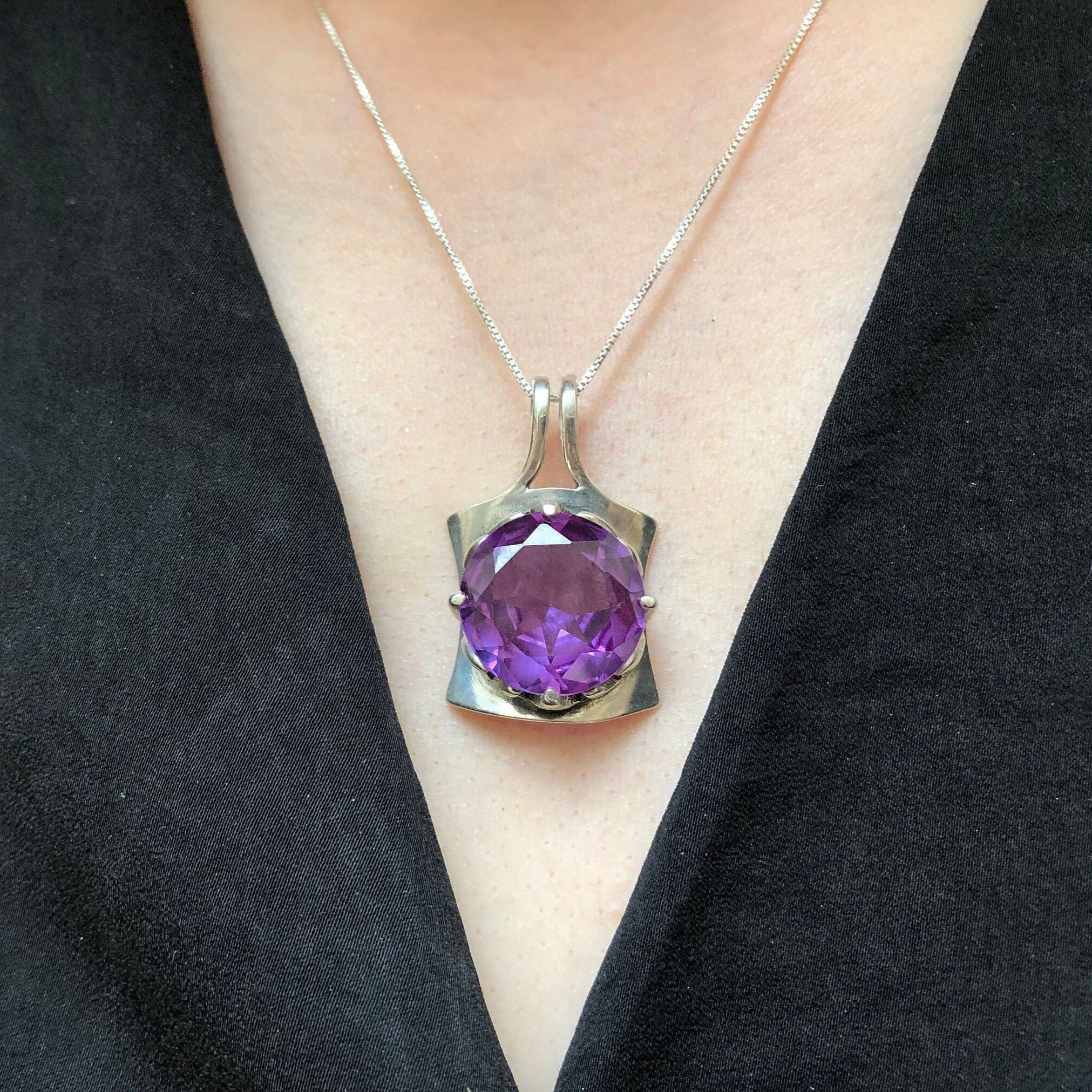 Amethyst Pendant, Natural Amethyst, February Birthstone, Purple Pendant, Unique Pendant, Purple Diamond Pendant, Silver Pendant, Amethyst