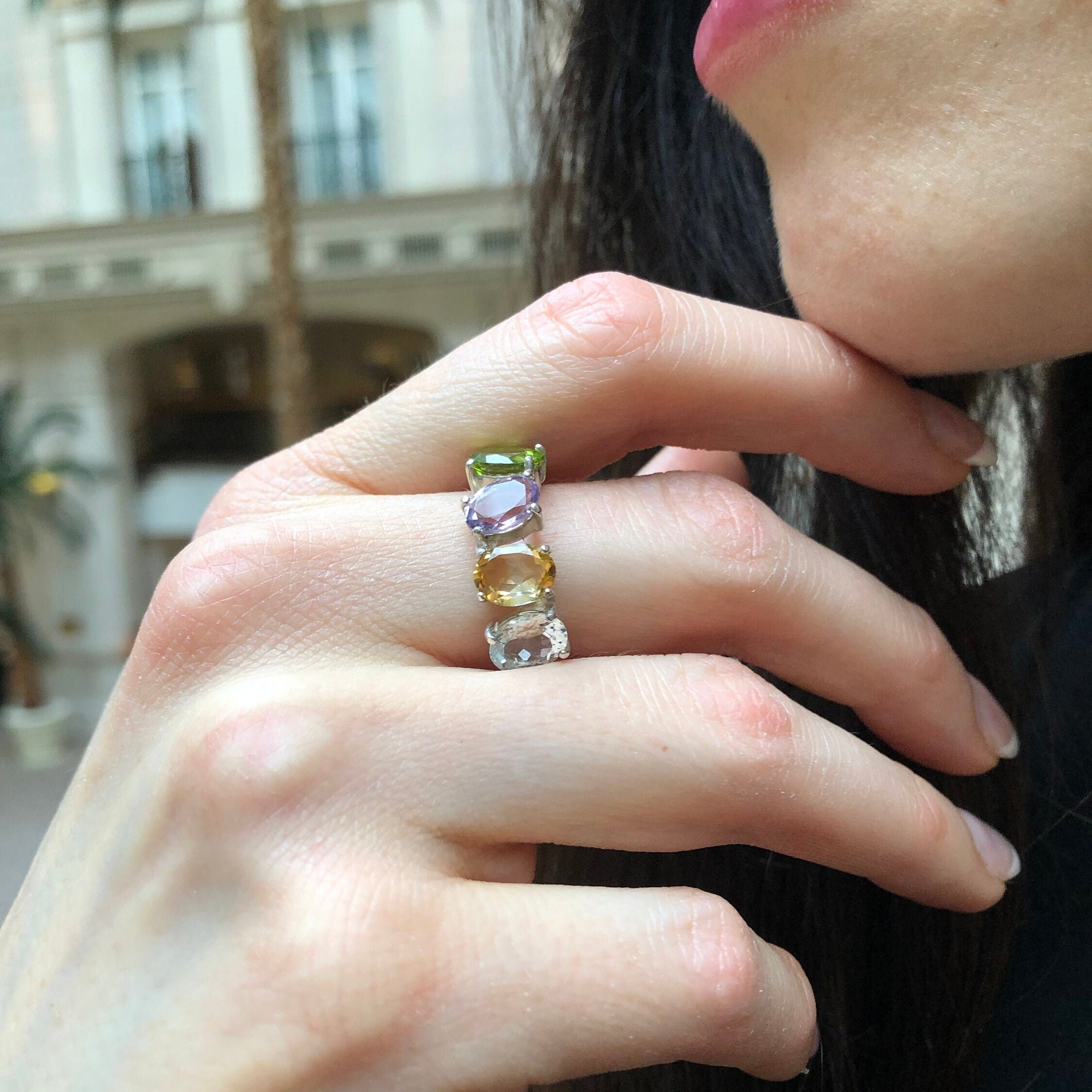 Topaz Ring, Birthstone Ring, Natural Citrine, Natural Amethyst, Natural Peridot, Natural Topaz, Healing Stones, Sterling Silver Ring