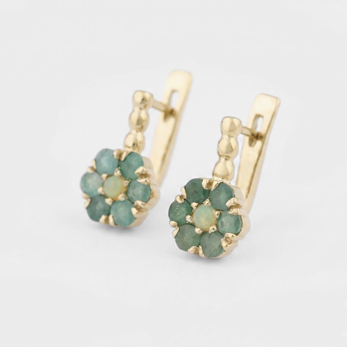 Natural Emerald Earrings made in 18k Gold Vermeil with Round Natural Green Emerald in Cluster setting, May Birthstone gift idea, symbolizes growth, harmony, and deep emotional healing, ideal for everyday wear and perfect for birthday gifting and special occasions.