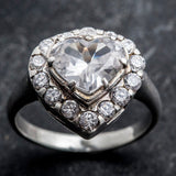 Heart Engagement Ring - White Topaz Ring, Heart Diamond Ring