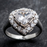 Heart Engagement Ring - White Topaz Ring, Heart Diamond Ring