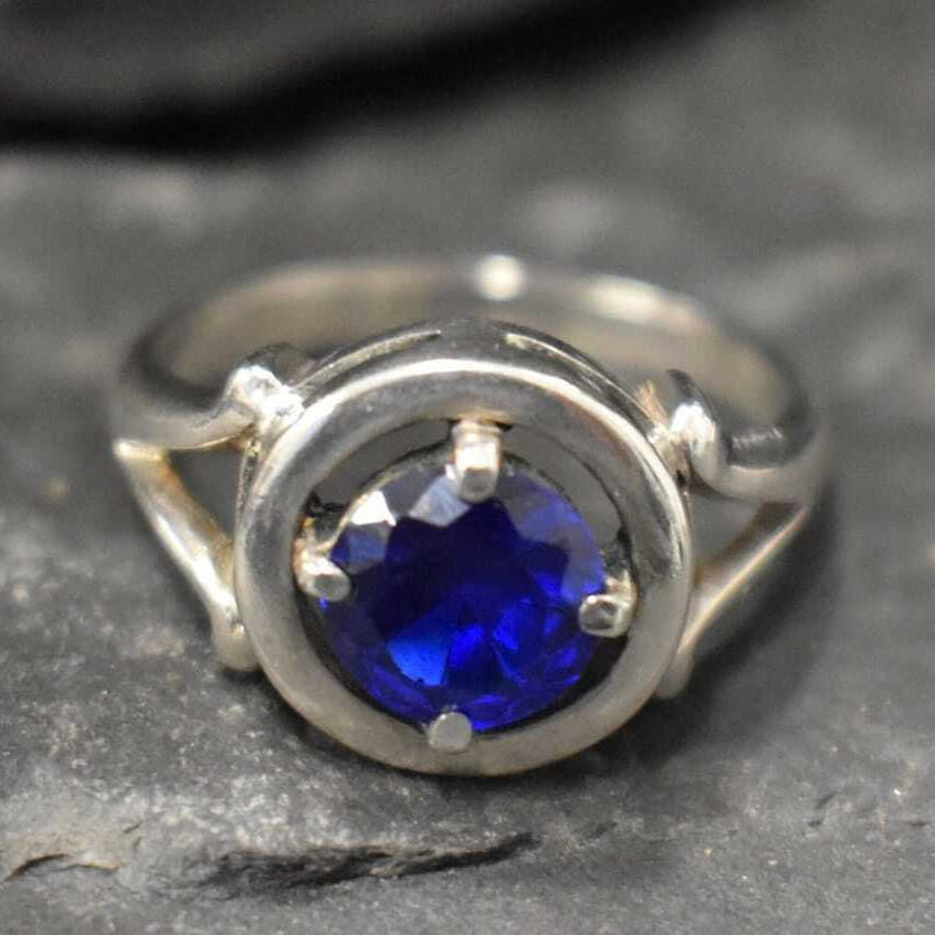 Sapphire ring in 925 Sterling Silver, featuring a round Created Blue Sapphire, perfect for September birthdays and special occasions.