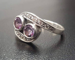 Amethyst Ring, Natural Amethyst, February Birthstone, 2 Stone Ring, Unique Vintage Ring, Purple Ring, Purple Vintage Ring, 925 Silver Ring
