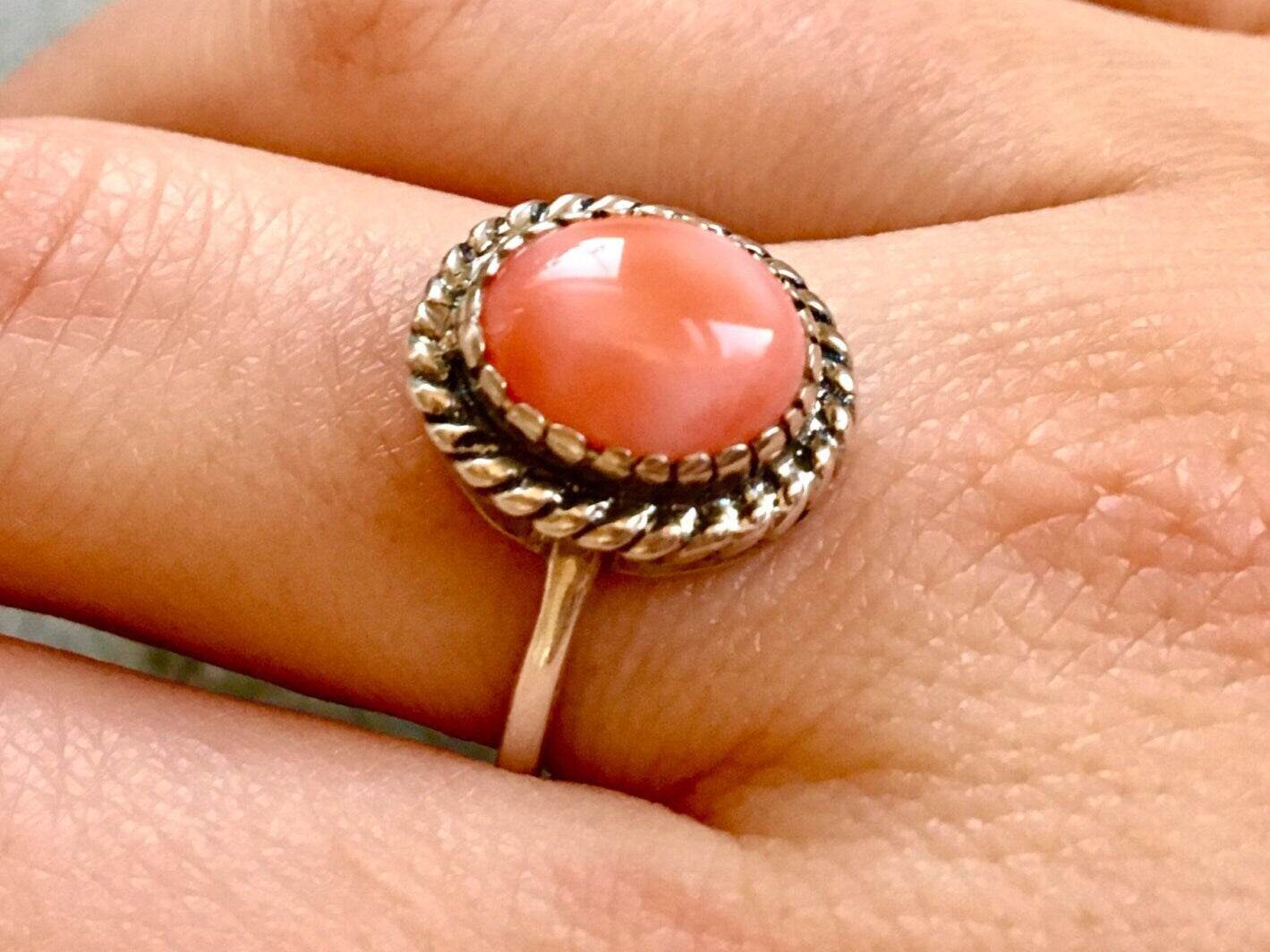 Coral Ring, Coral Promise Ring, March Birthstone, Natural Coral, Angel Skin Coral, Vintage Coral Ring, Anniversary Ring, Solid Silver Ring